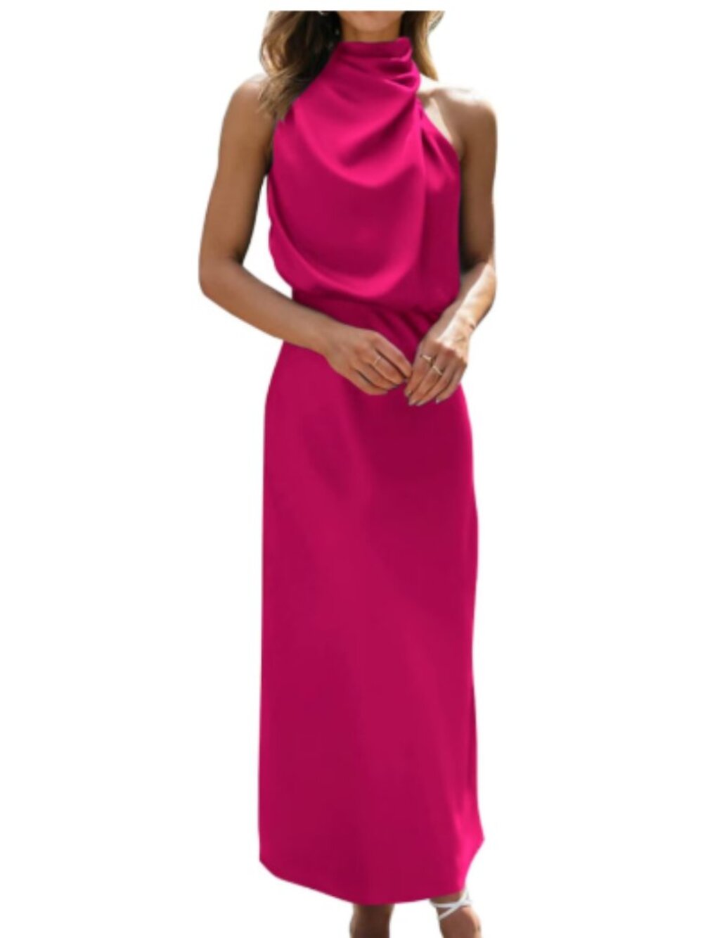 Hot Pink Cocktail Cowl Neck Dress